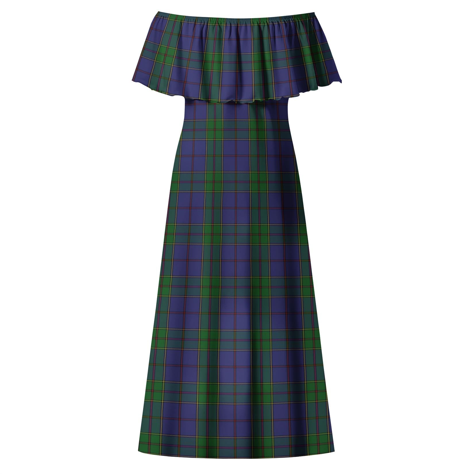 Strachan Tartan Off Shoulder Long Dress - Tartanvibesclothing