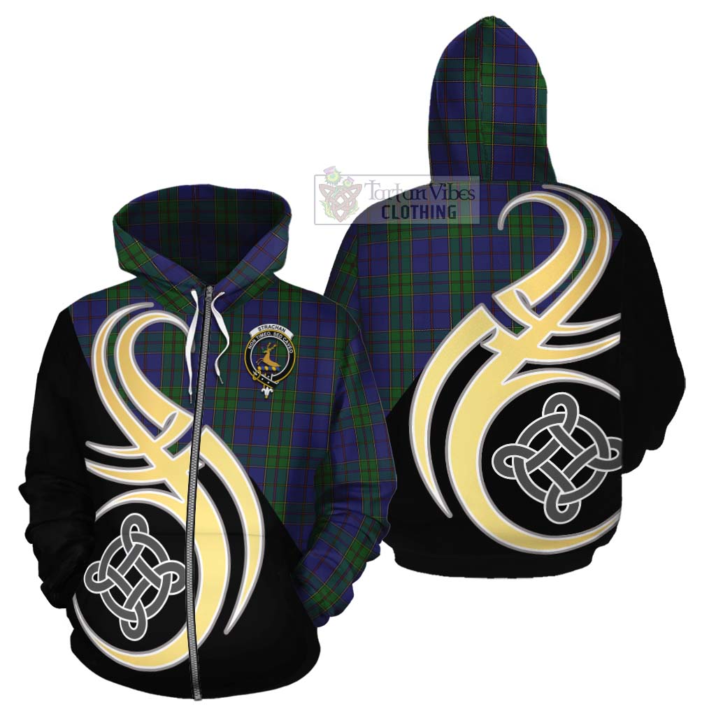 Tartan Vibes Clothing Strachan Tartan Cotton Hoodie with Family Crest and Celtic Symbol Style