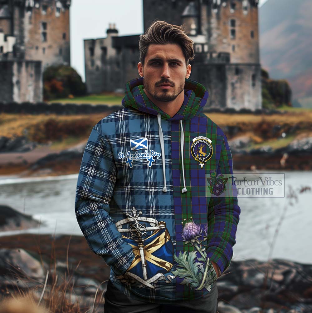 Tartan Vibes Clothing Strachan Tartan Cotton Hoodie Happy St. Andrew's Day Half Tartan Style