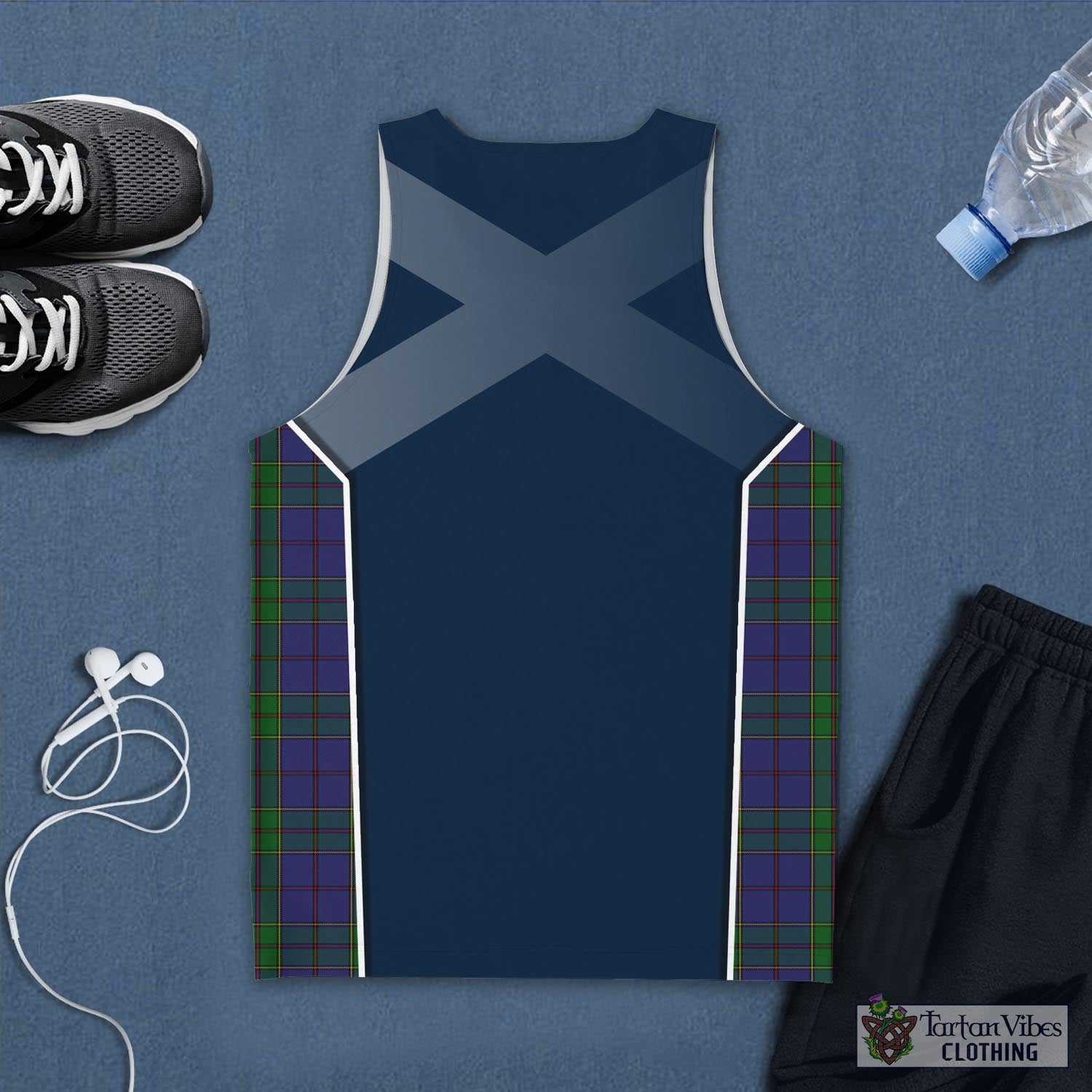 Tartan Vibes Clothing Strachan Tartan Men's Tanks Top with Family Crest and Scottish Thistle Vibes Sport Style