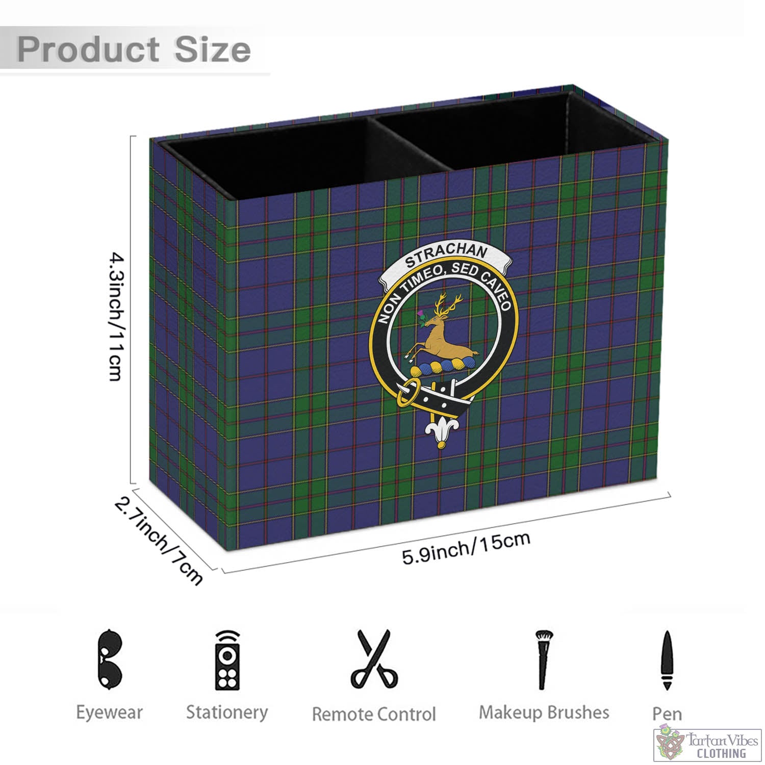 Tartan Vibes Clothing Strachan Tartan Pen Holder with Family Crest