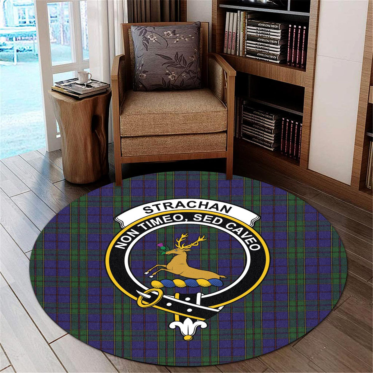 Strachan Tartan Round Rug with Family Crest - Tartan Vibes Clothing