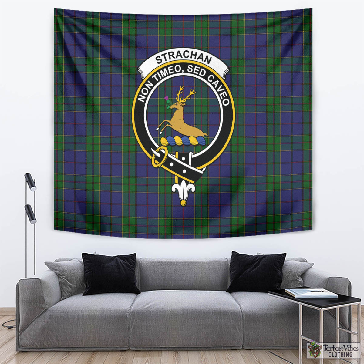 Tartan Vibes Clothing Strachan Tartan Tapestry Wall Hanging and Home Decor for Room with Family Crest