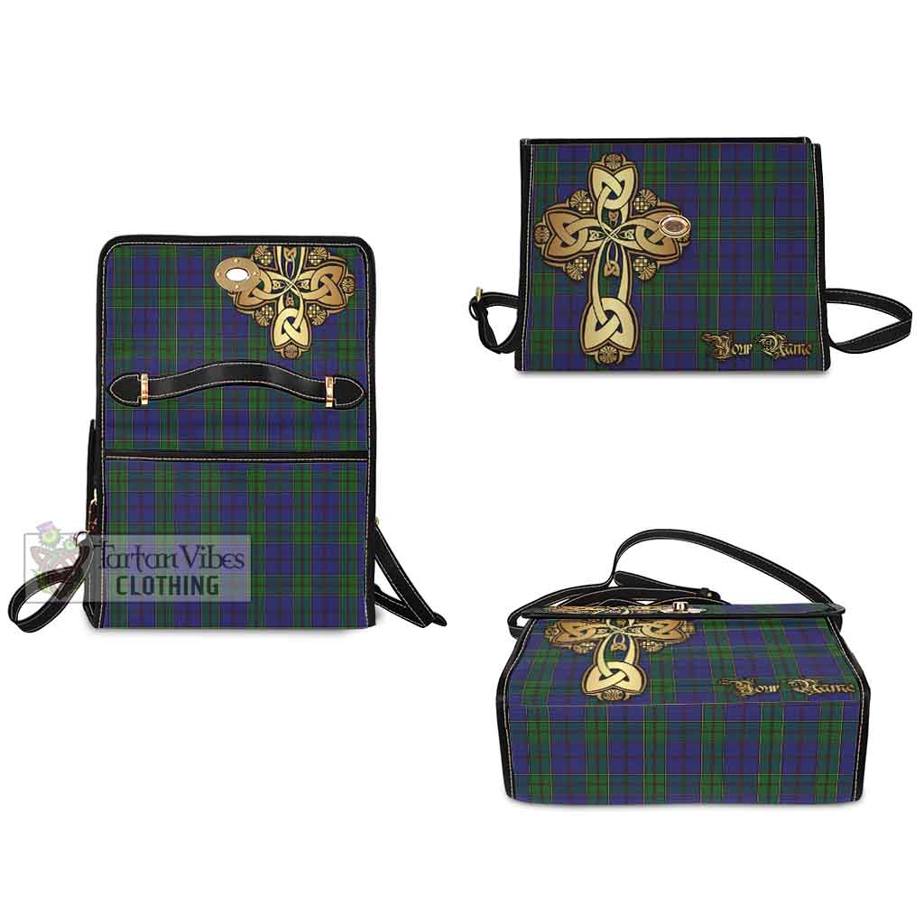 Tartan Vibes Clothing Strachan Tartan Waterproof Canvas Bag Golden Thistle Celtic Cross Style