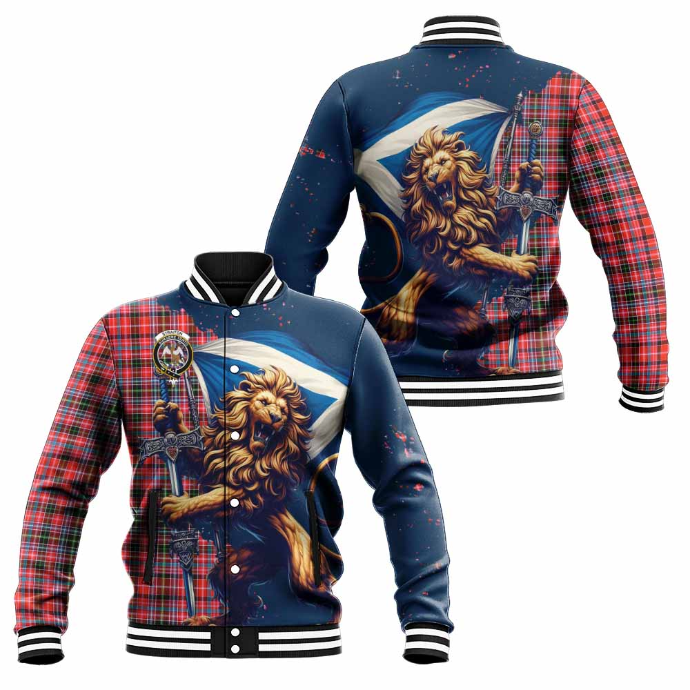 Tartan Vibes Clothing Straiton Tartan Family Crest Baseball Jacket with Scottish Majestic Lion