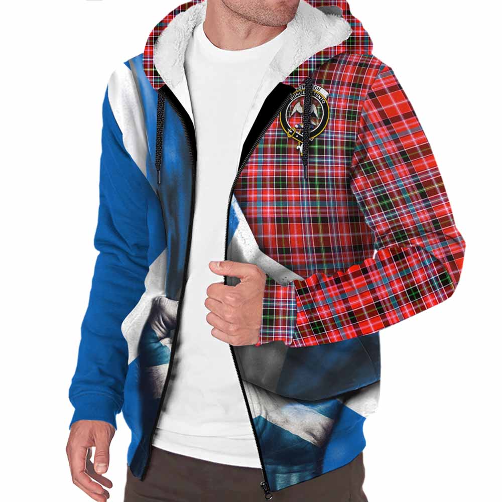 Tartan Vibes Clothing Straiton Tartan Sherpa Hoodie with Family Crest Scotland Patriotic Style