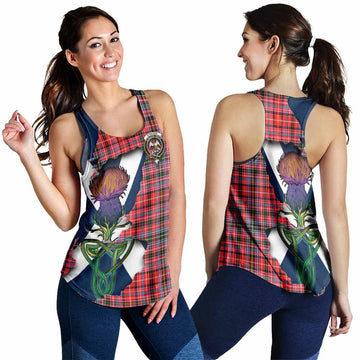 Straiton Tartan Family Crest Women's Racerback Tanks Scottish Thistle Celtic Inspired