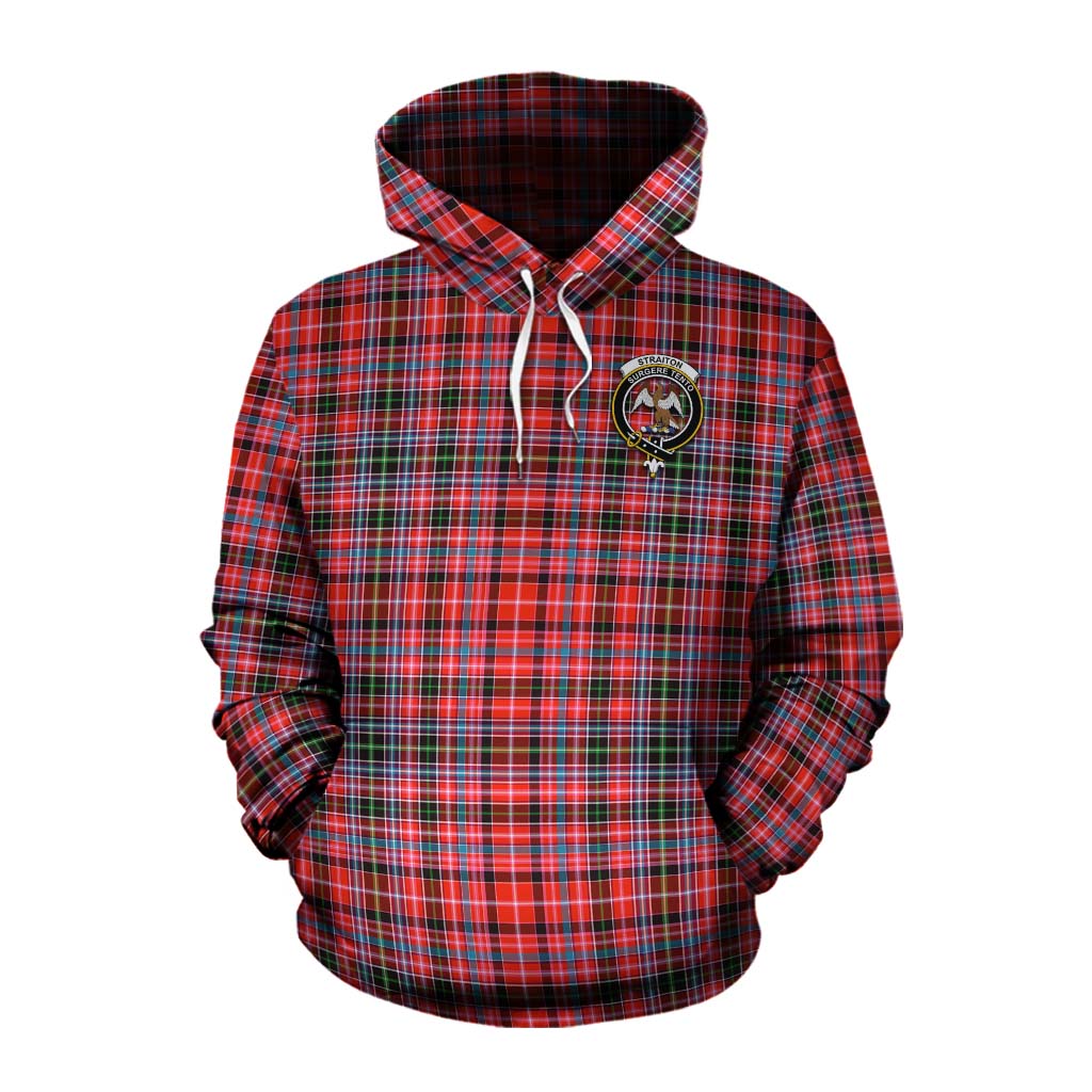 Tartan Vibes Clothing Straiton Tartan Cotton Hoodie with Family Crest and Bearded Skull Holding Bottles of Whiskey