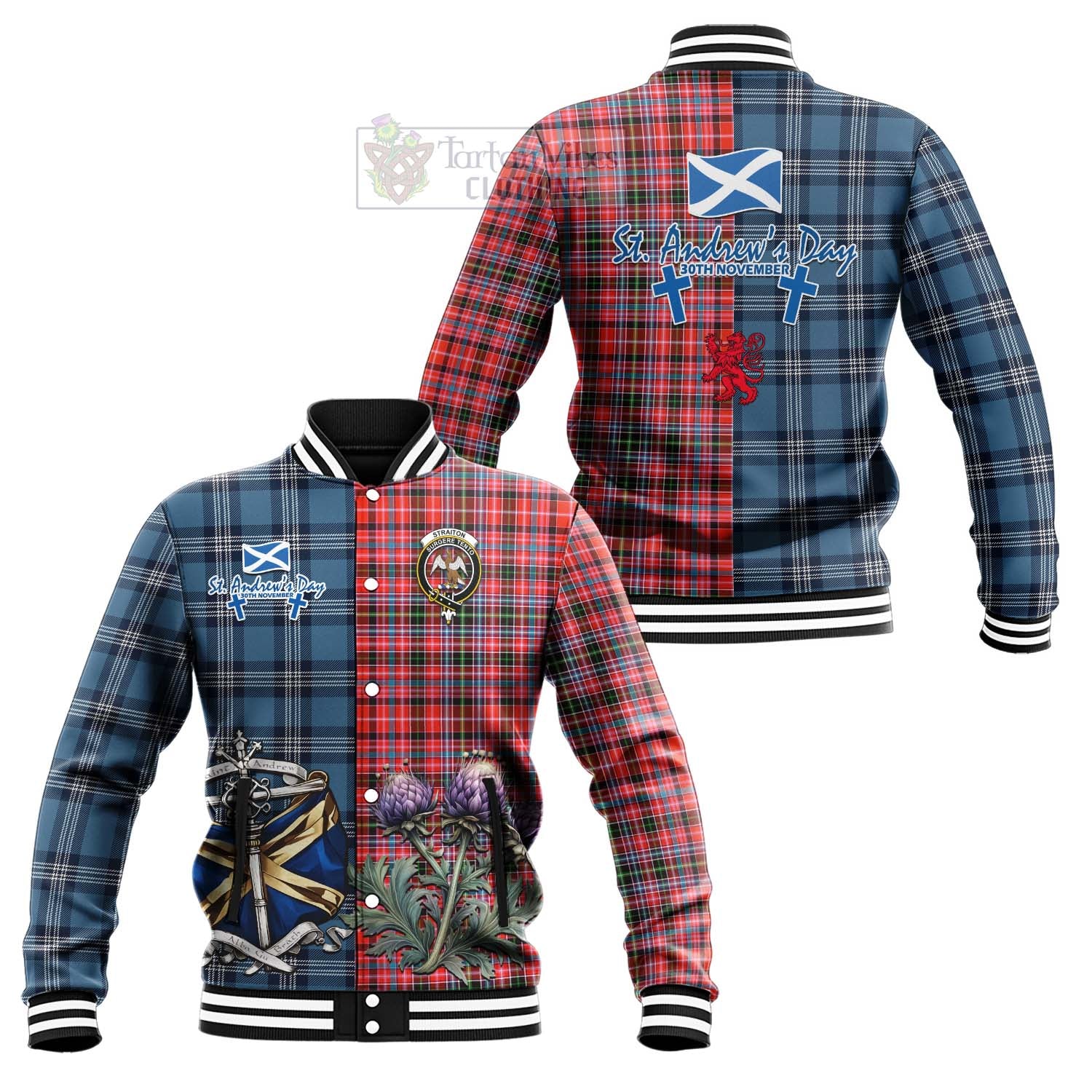 Tartan Vibes Clothing Straiton Tartan Baseball Jacket Happy St. Andrew's Day Half Tartan Style