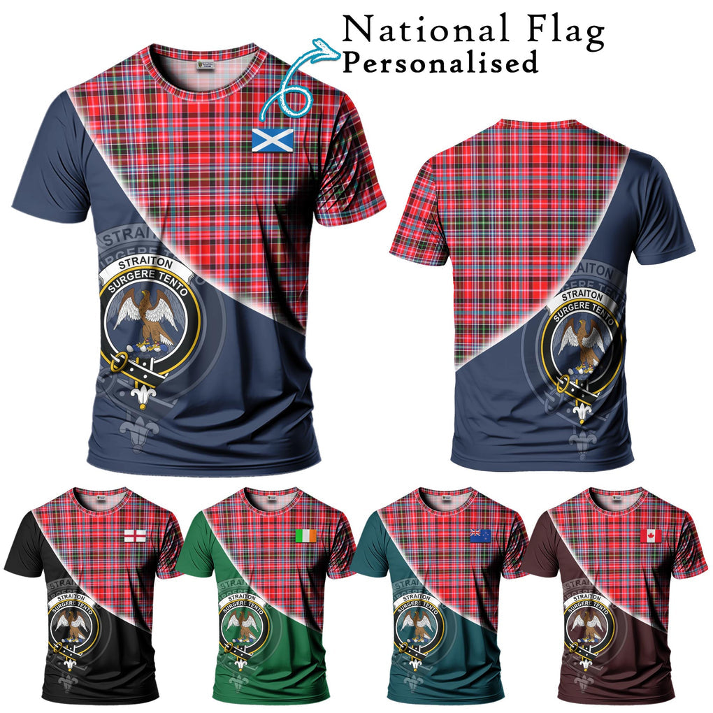 Straiton Tartan T-Shirt with Personalised National Flag and Family Crest Half Style Kid's Shirt - Tartanvibesclothing Shop