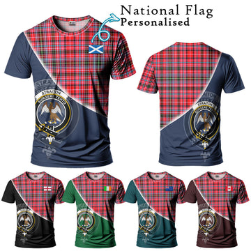 Straiton Tartan T-Shirt with Personalised National Flag and Family Crest Half Style