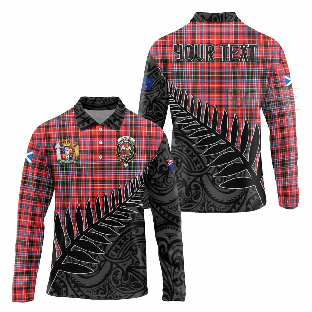 Tartan Vibes Clothing Straiton Crest Tartan Long Sleeve Polo Shirt with New Zealand Silver Fern Half Style