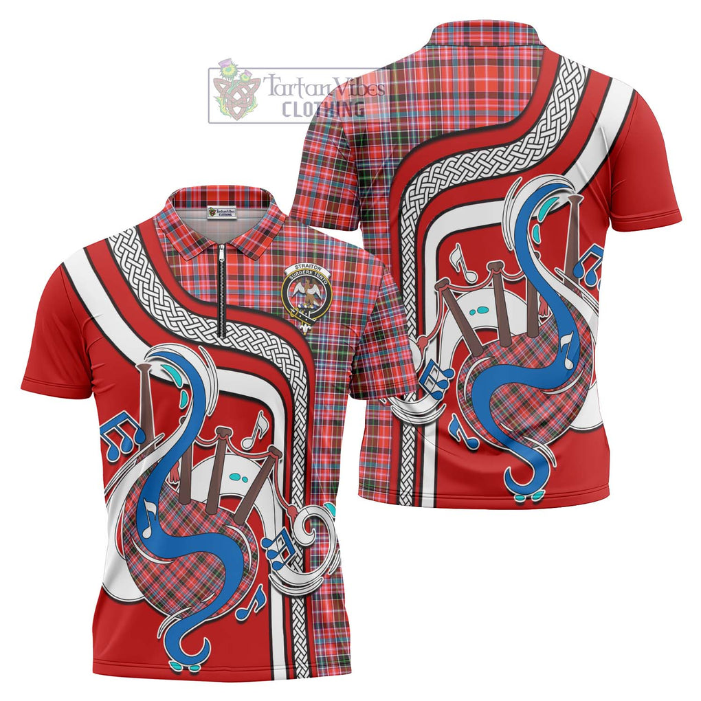 Straiton Tartan Zipper Polo Shirt with Epic Bagpipe Style Unisex - Tartanvibesclothing Shop