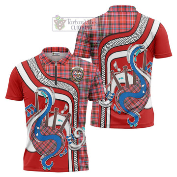 Straiton Tartan Zipper Polo Shirt with Epic Bagpipe Style