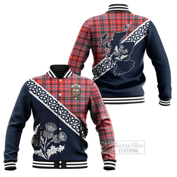 Straiton Tartan Baseball Jacket Featuring Thistle and Scotland Map