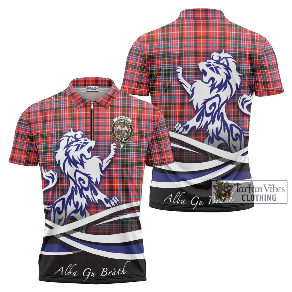 Straiton Tartan Zipper Polo Shirt with Alba Gu Brath Regal Lion Emblem Unisex - Tartanvibesclothing Shop