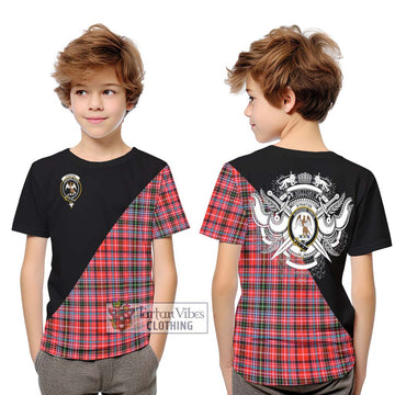 Straiton Tartan Kid T-Shirt with Family Crest and Military Logo Style