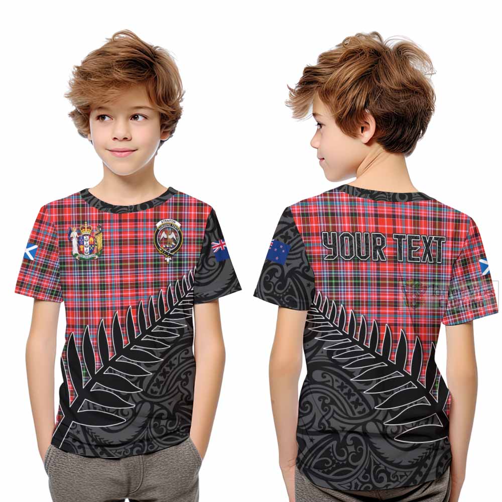 Tartan Vibes Clothing Straiton Crest Tartan Kid T-Shirt with New Zealand Silver Fern Half Style