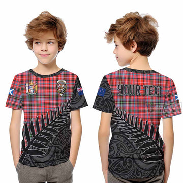 Straiton Crest Tartan Kid T-Shirt with New Zealand Silver Fern Half Style