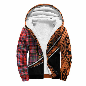 Straiton Crest Tartan Sherpa Hoodie with Polynesian Vibes Style - Orange Version