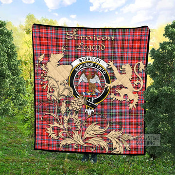 Straiton Tartan Quilt with Family Crest and Scottish Symbol Style