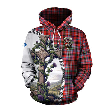 Straiton Tartan Cotton Hoodie with Family Crest and St. Andrew's Cross Accented by Thistle Vines Pullover Hoodie XS - Tartan Vibes Clothing