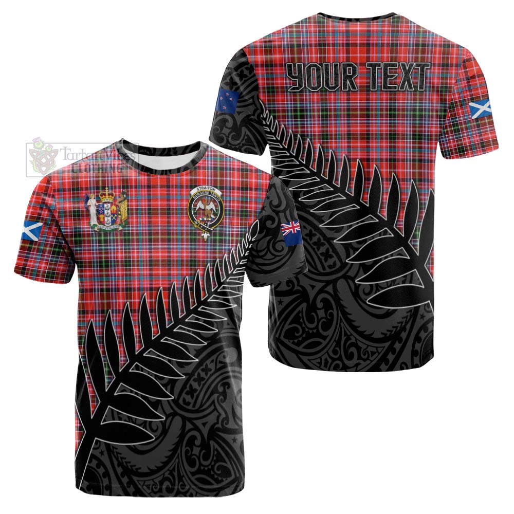 Tartan Vibes Clothing Straiton Crest Tartan Cotton T-shirt with New Zealand Silver Fern Half Style