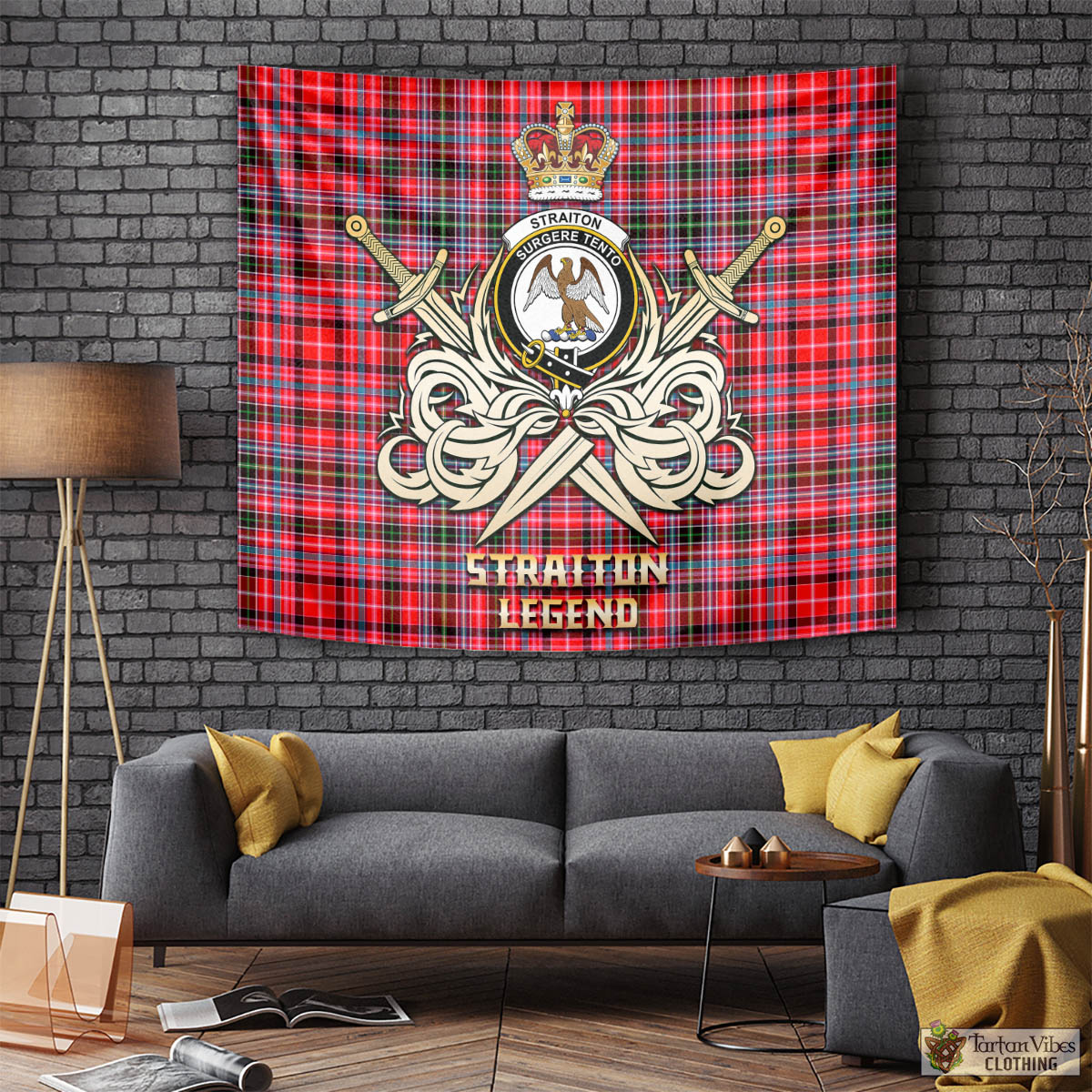 Tartan Vibes Clothing Straiton Tartan Tapestry with Clan Crest and the Golden Sword of Courageous Legacy