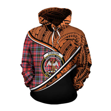 Straiton Crest Tartan Cotton Hoodie with Polynesian Vibes Style - Orange Version