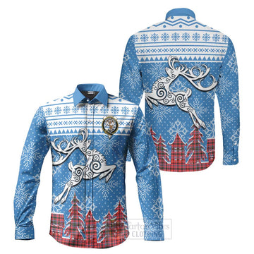 Straiton Clan Christmas Long Sleeve Button Shirt Celtic Reindeer Style