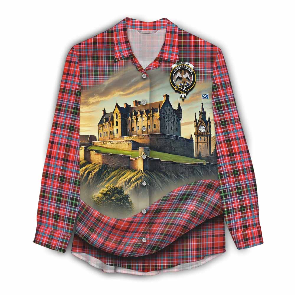 Straiton Tartan Family Crest Women's Casual Shirt with Scottish Ancient Castle Style Female - Tartan Vibes Clothing