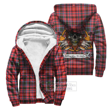 Straiton Tartan Sherpa Hoodie with Family Crest and Bearded Skull Holding Bottles of Whiskey