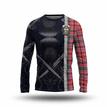 Straiton Tartan Long Sleeve T-Shirt with Family Crest Cross Sword Thistle Celtic Vibes