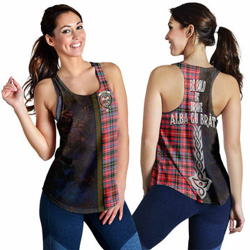 Straiton Tartan Family Crest Women's Racerback Tanks Alba Gu Brath Be Brave Lion Ancient Style