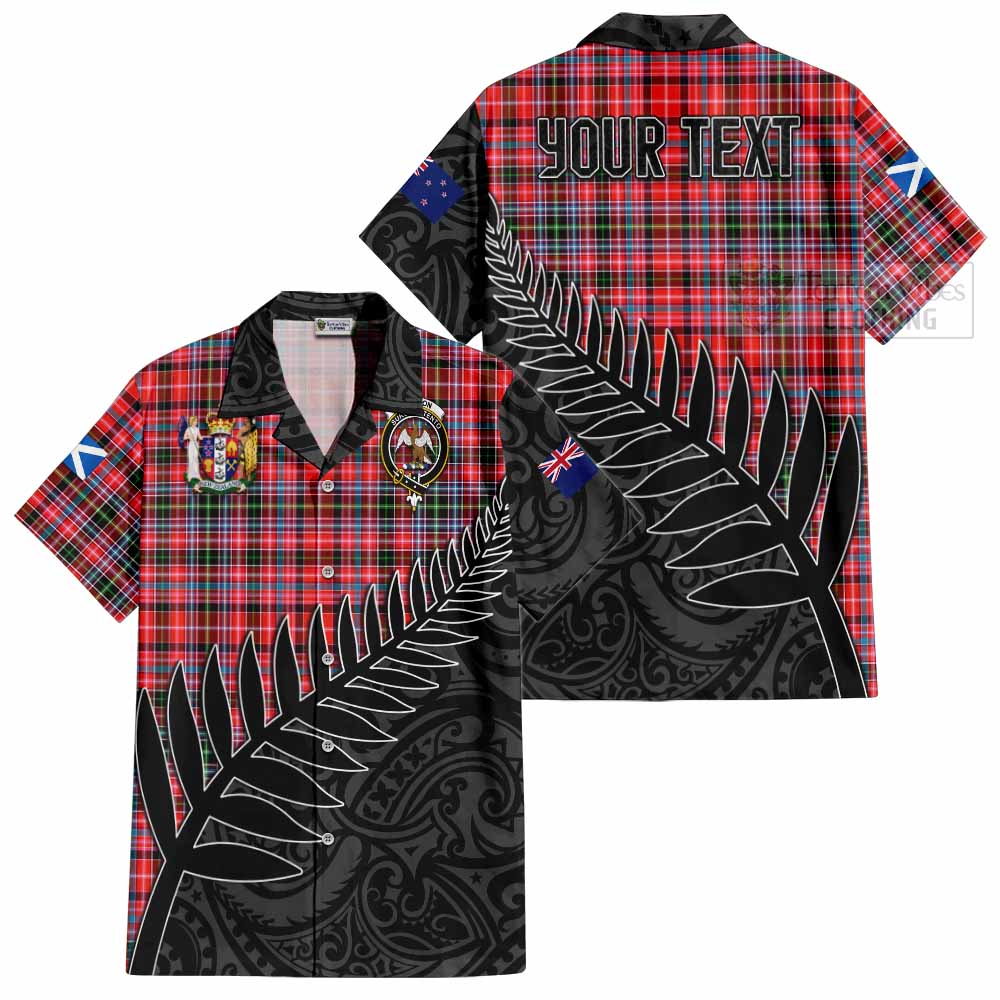 Tartan Vibes Clothing Straiton Crest Tartan Short Sleeve Button Shirt with New Zealand Silver Fern Half Style