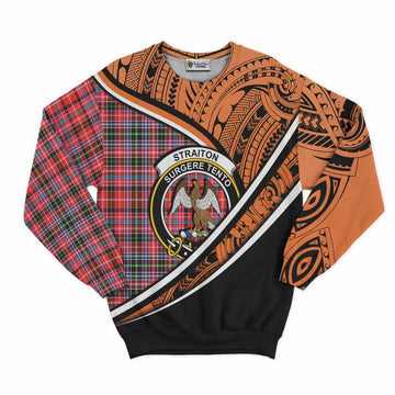 Straiton Crest Tartan Sweatshirt with Polynesian Vibes Style - Orange Version