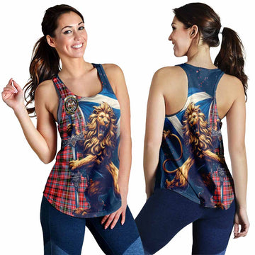 Straiton Tartan Family Crest Women's Racerback Tanks with Scottish Majestic Lion