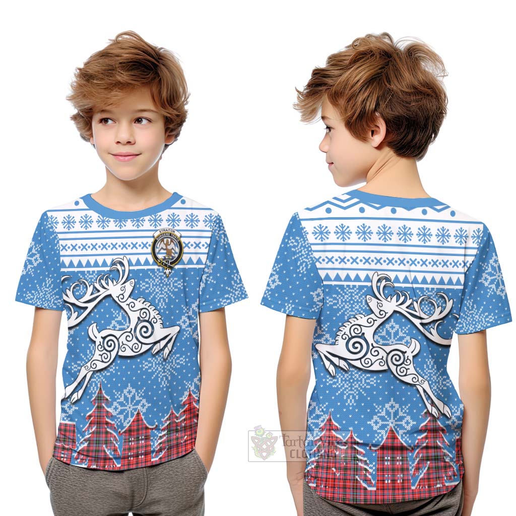 Tartan Vibes Clothing Straiton Clan Christmas Kid T-Shirt Celtic Reindeer Style