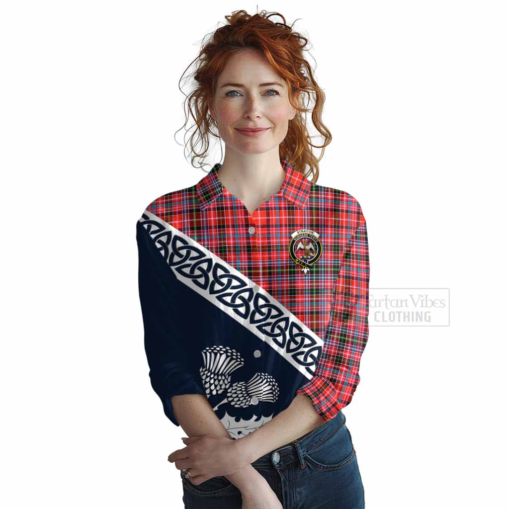 Tartan Vibes Clothing Straiton Tartan Women's Casual Shirt Featuring Thistle and Scotland Map