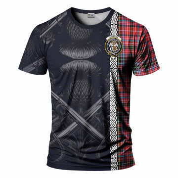 Straiton Tartan T-Shirt with Family Crest Cross Sword Thistle Celtic Vibes