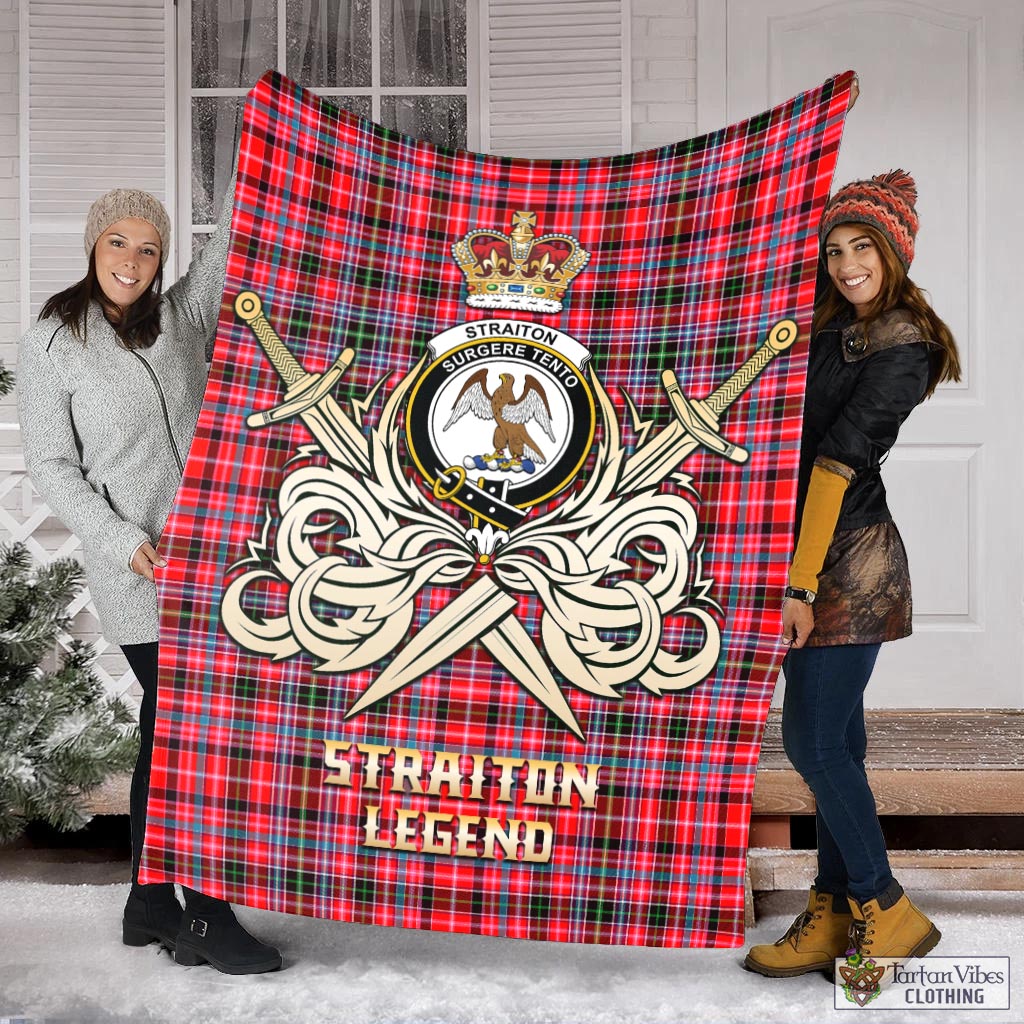 Tartan Vibes Clothing Straiton Tartan Blanket with Clan Crest and the Golden Sword of Courageous Legacy