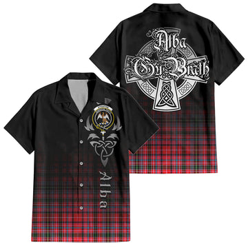 Straiton Tartan Short Sleeve Button Up Shirt Featuring Alba Gu Brath Family Crest Celtic Inspired