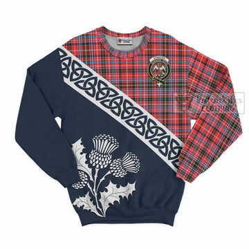 Straiton Tartan Sweatshirt Featuring Thistle and Scotland Map