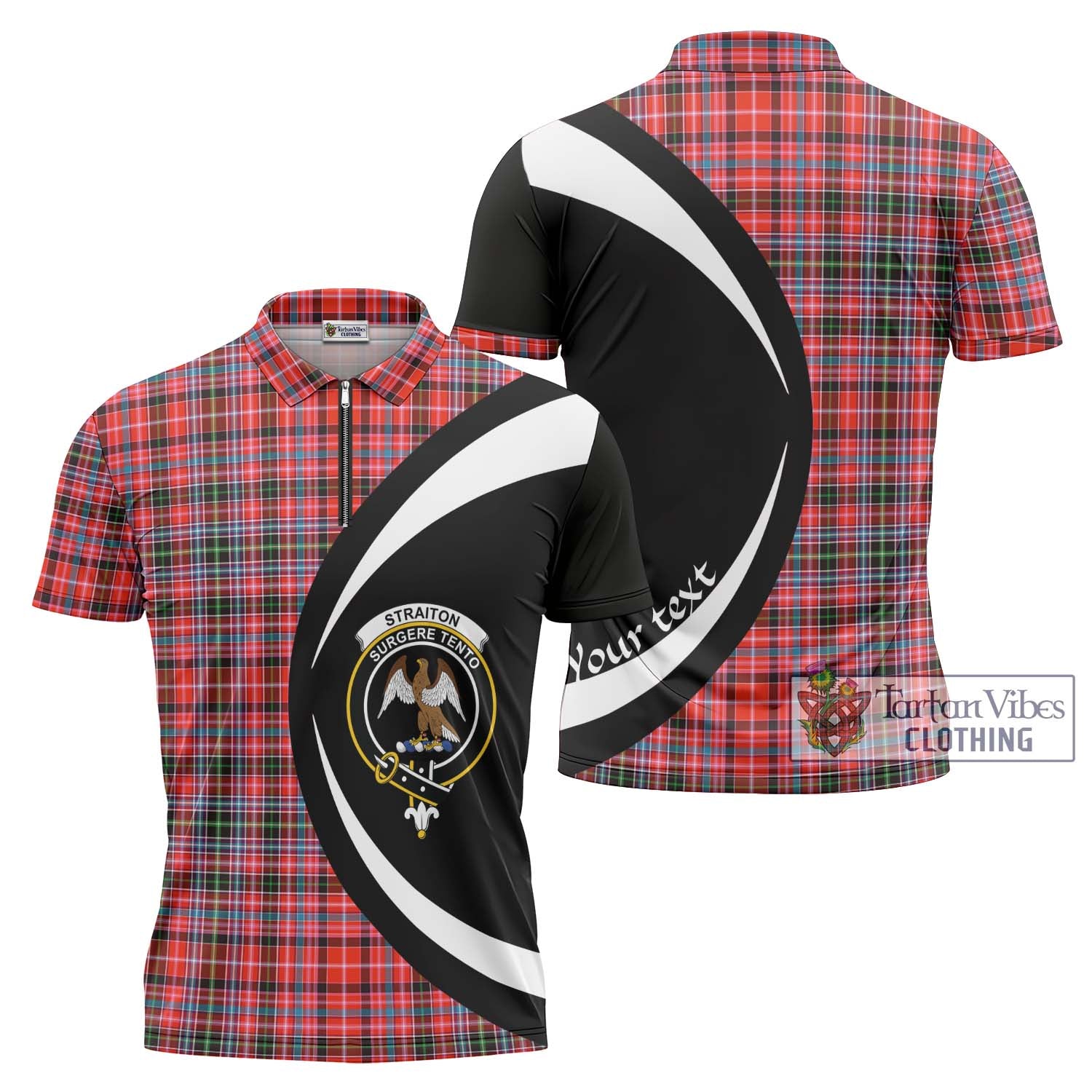 Straiton Tartan Zipper Polo Shirt with Family Crest Circle Style Unisex - Tartan Vibes Clothing