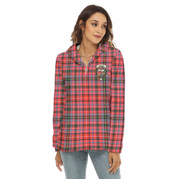 Straiton Tartan Women's Borg Fleece Hoodie with Half Zip with Family Crest Female - Tartan Vibes Clothing