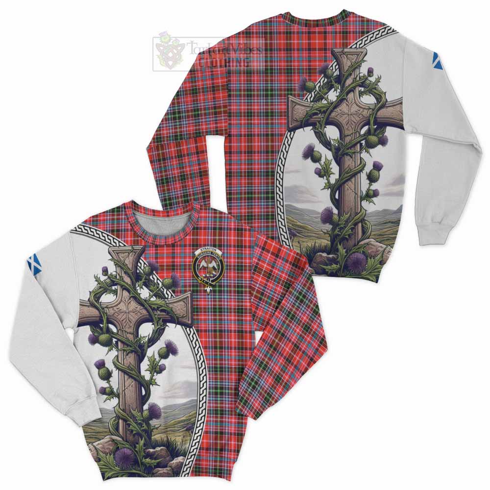 Tartan Vibes Clothing Straiton Tartan Sweatshirt with Family Crest and St. Andrew's Cross Accented by Thistle Vines