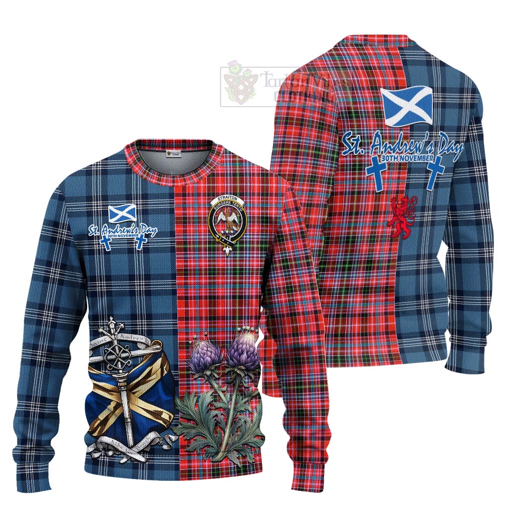 Tartan Vibes Clothing Straiton Tartan Knitted Sweater Happy St. Andrew's Day Half Tartan Style