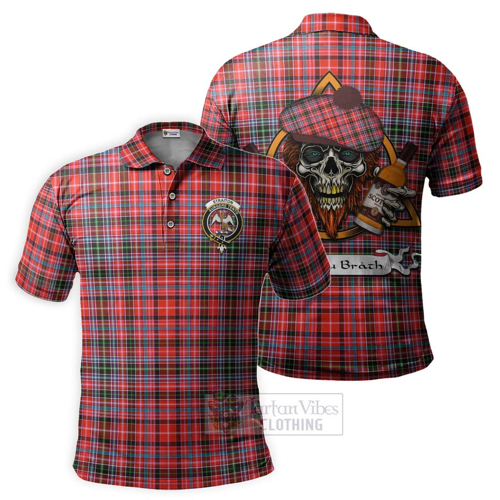 Tartan Vibes Clothing Straiton Tartan Polo Shirt with Family Crest and Bearded Skull Holding Bottles of Whiskey