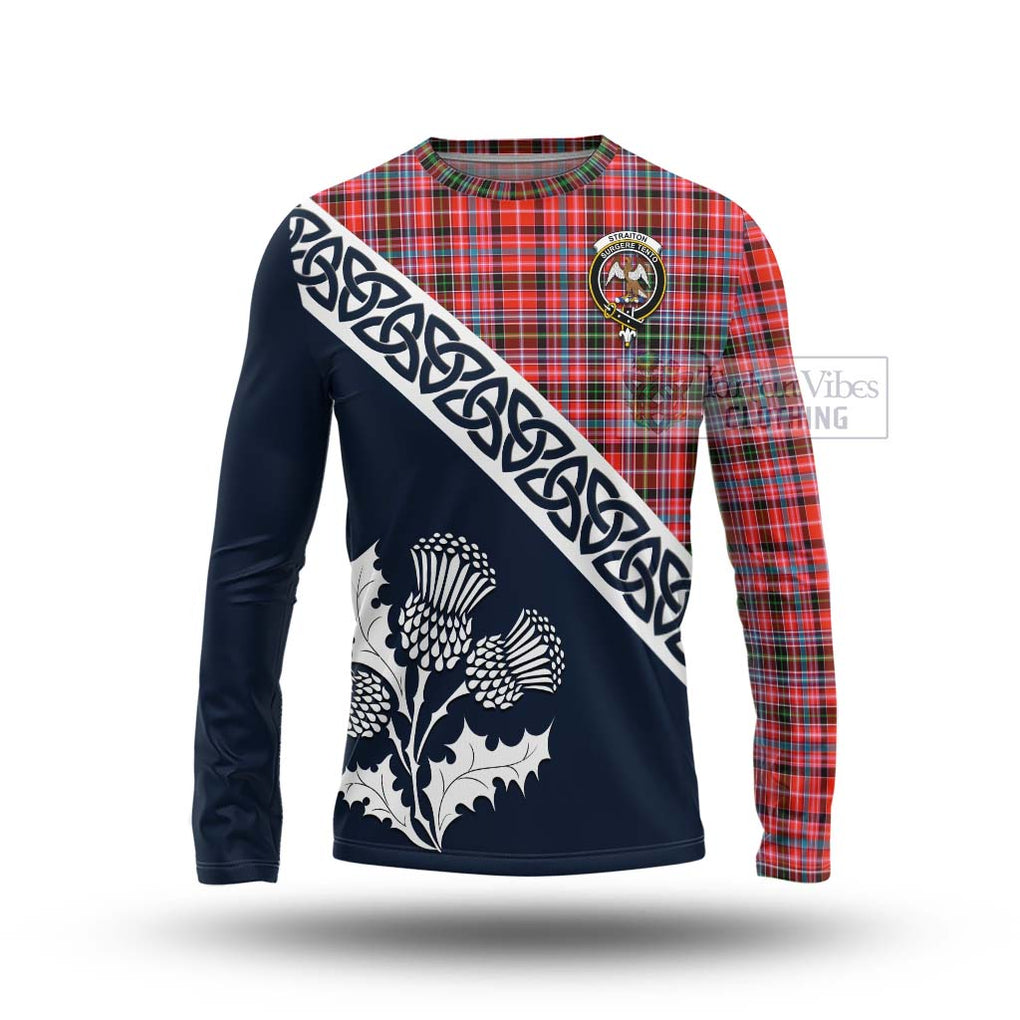 Tartan Vibes Clothing Straiton Tartan Long Sleeve T-Shirt Featuring Thistle and Scotland Map