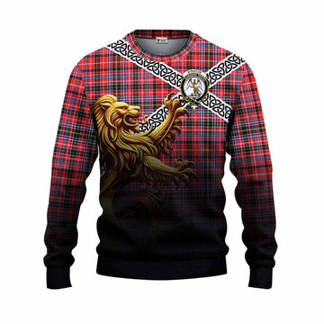 Straiton Crest Tartan Knitted Sweater with Golden Lion Emblem Celtic Style Unisex - Tartan Vibes Clothing